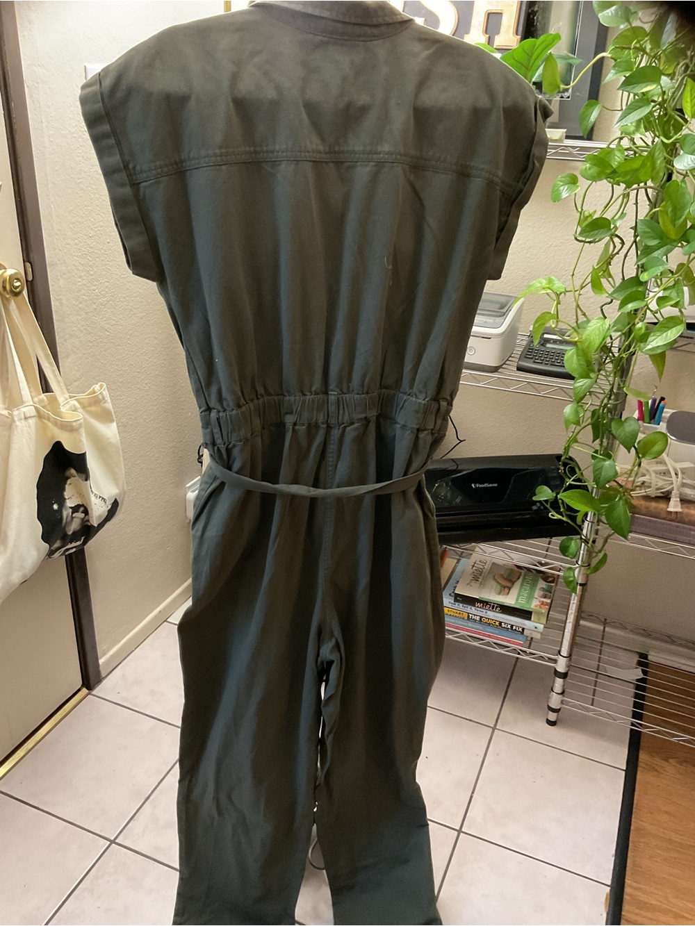 Utility Jumpsuit with Tie Waist - Olive Green - Picture 6 of 6